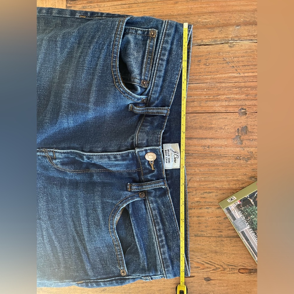 J Crew Billie Demi boot cut. Size 29. Dark wash distress on front only. - Picture 7 of 10